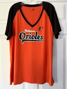 Mens Baltimore Orioles Orange Black V-Neck Tee official MLB merchandise size 3XL